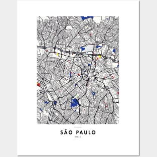 São Paulo (Brazil) Map x Piet Mondrian Posters and Art